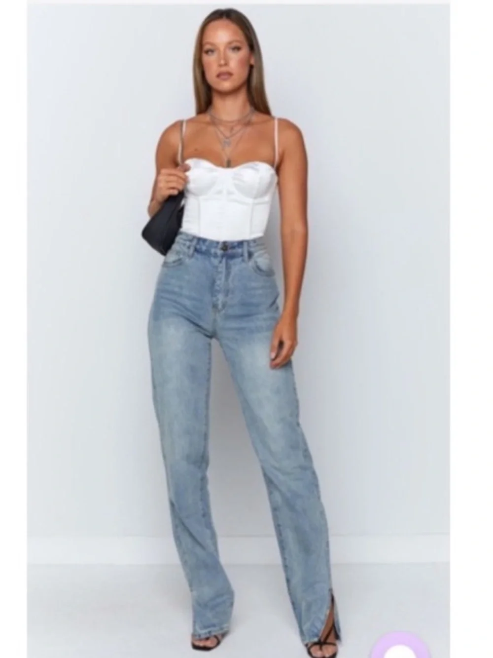 Lioness Alabama slit split hem straight leg long length high waist rise jean XXS
